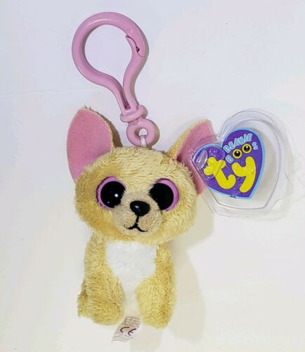 Ty Beanie Boo Nacho the Chihuahua Dog Key Clip Keychain Solid Eyes Purple Tag