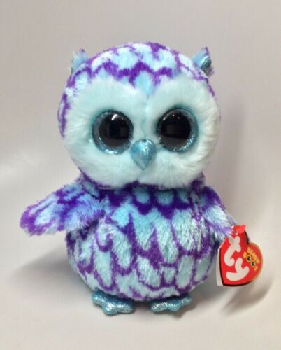 Ty Beanie Boos Oscar The Owl Stuffed Animal Plush Toy 6” Blue Sparkle Eyes