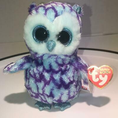2015 Ty Beanie Boos Oscar Glitter Owl Blue Purple Sparkle Red Heart Tag