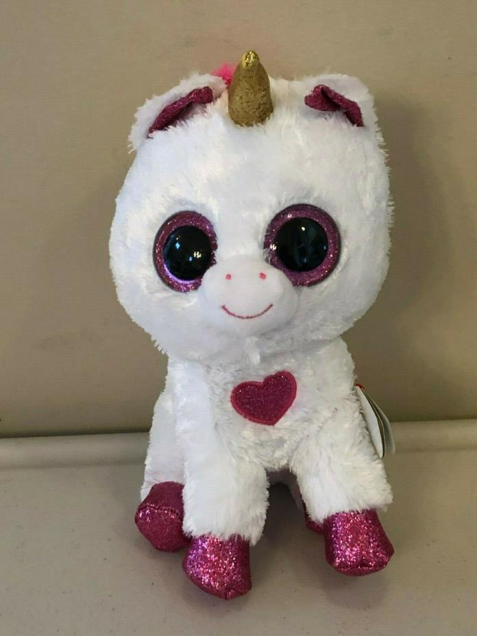 Ty Beanie Boos Cherie White Unicorn Pink eyes hoofs ears Valentine Edition 2019