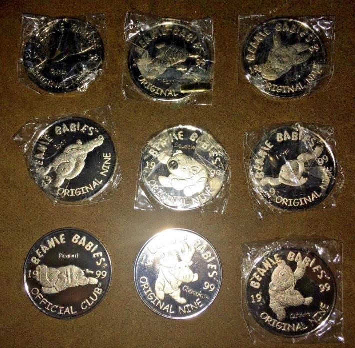 Ty 1999 Beanie Baby Silver Coin Set of 9 Original Nine BBOC Official Club