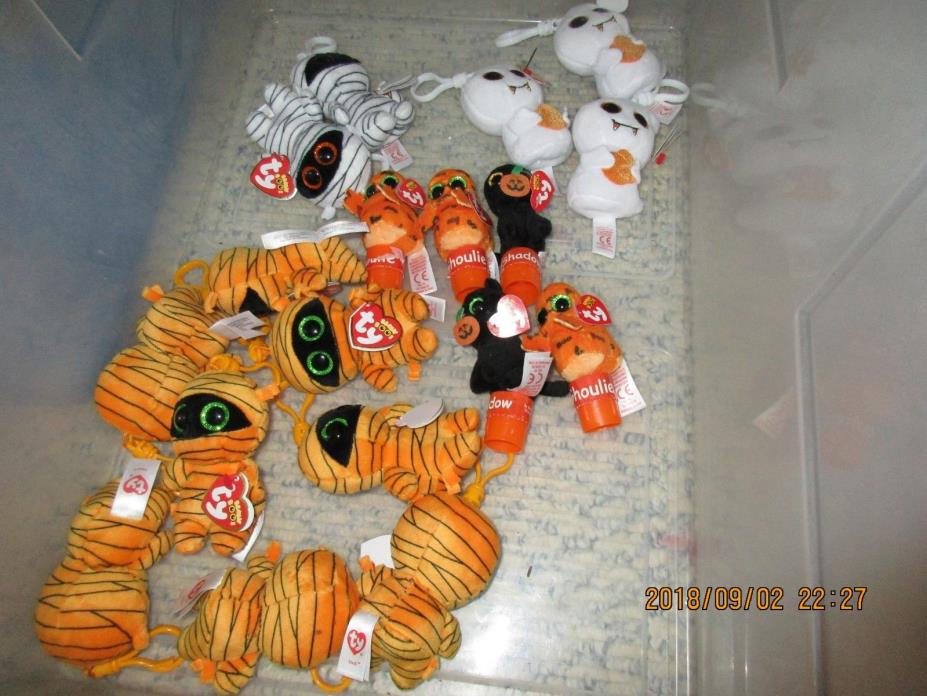 18 MINI TY BEANIE BOOS HALLOWEEN 13 BACK PACK CLIP + 5 CANDY TOPPER