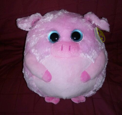 Ty Beanie Ballz BEANS The Pink Pig 8in Round Soft Plush NEW 2011 Blue Eyes