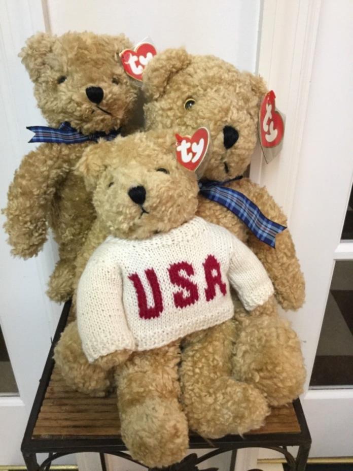 TY BEANIES ATTIC PALS CURLY GOLD & BABY CURLY LOT OF 3 / 1990- 1992