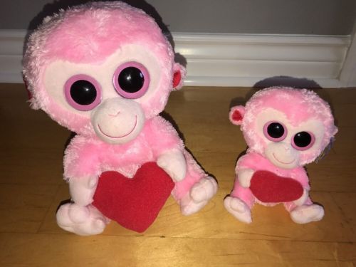 2 Ty Beanie Boos JULEP Pink Monkey Heart 6