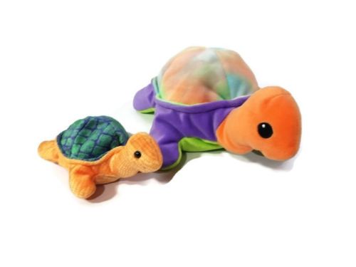 TY Turtle Pillow Pal Plush 1998 Tie-Dye & Peekaboo 2000 Turtle Bean Plush Toy
