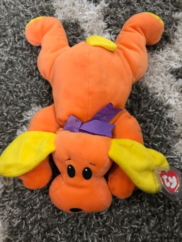 TY Pillow Pal WOOF Orange Dog Beanie Baby Plush Toy Floppy Toy 1998 NWT MWMT