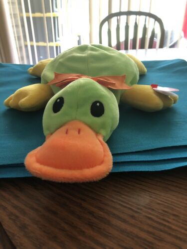 TY  BEANIE BABIES PILLOW PALS PADDLES THE PLATYPUS GREEN MINT W/ Tags