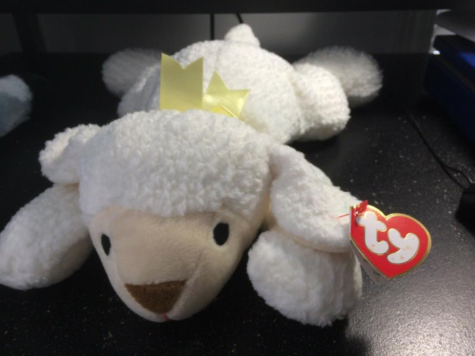 NWT Ty Pillow Pals Baba White Lamb W/ Yellow Ribbon #3008 1996 Retired