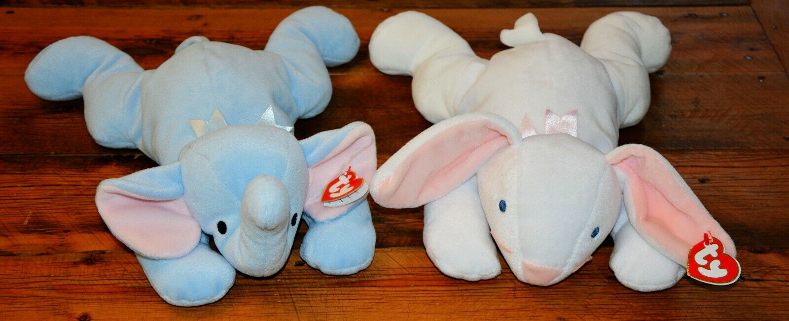 TY Pillow Pals Squirt Elephant Plush Blue and Clover White Bunny 14