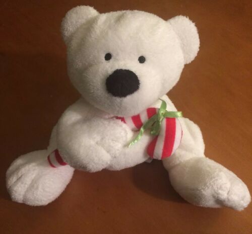 Ty Pluffies White Bear Holding Candy Cane 6