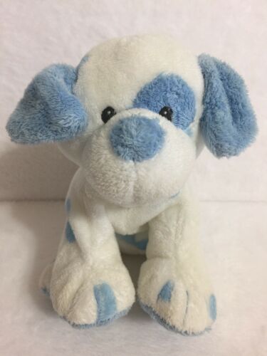 TY Pluffies Blue White Dog Puppy Plush Stuffed Lovey Eye Spot Patch Spots 2006