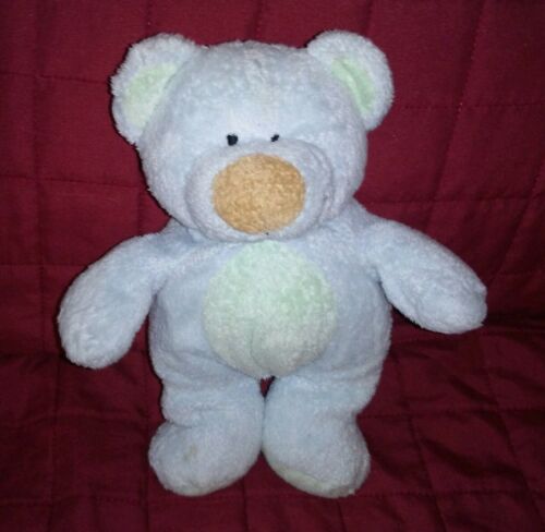 Ty Pluffies BLUEBERRY Bear Blue Soft Tylux 9in Plush 2002 Green Tummy Tail Ears