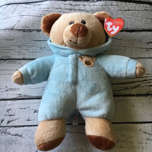 Ty Pluffies Baby Blue Bear 10” Hooded Sweatshirt Pullover Plush Baby Doll