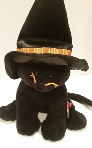 TY Pluffies MERLIN Halloween black cat 2005 MWMT #32058 plush beanie toy