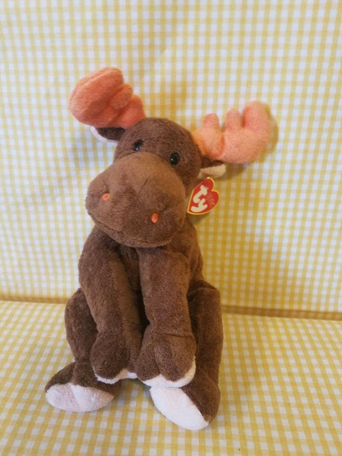 Ty Pluffies Lumpy The Brown Moose 2002 beanbag plush PLASTIC  eyes 9
