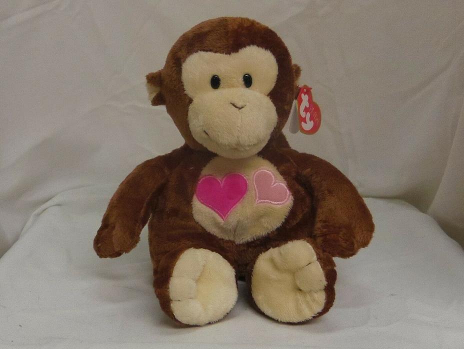 Lovesy Monkey with hearts 2010 TY Beanies Pluffy Pluffies 10in doll toy 32133