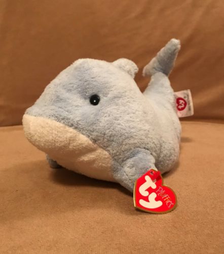 TY Pluffies FLIPS the blue white DOLPHIN Beanbag Plush 9