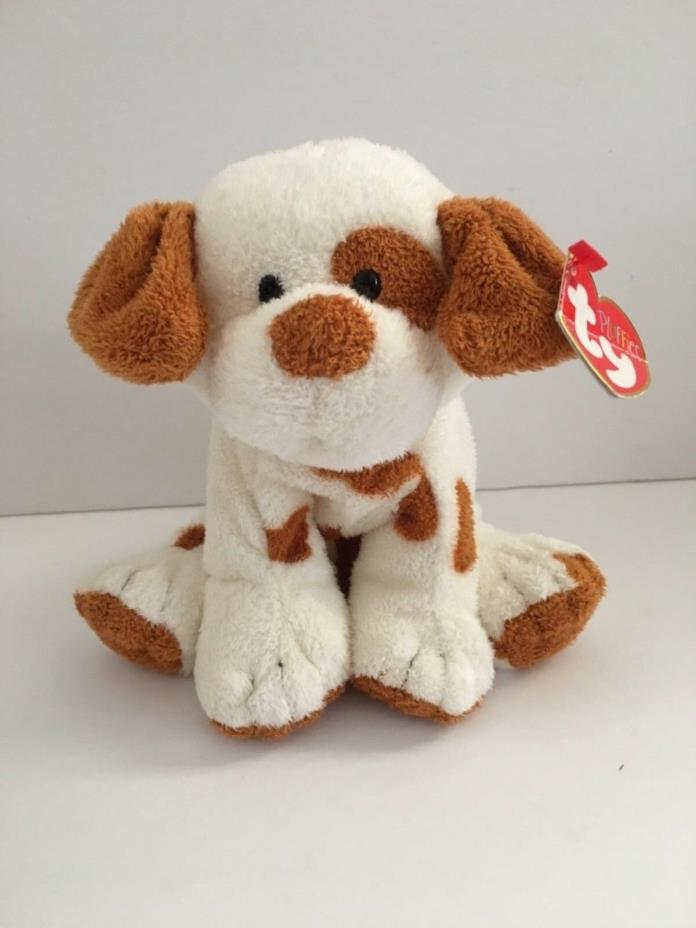 TY Pluffies PEPPY Puppy Dog White Brown Spots Floppy Plush 2007 Stuffed With Tag