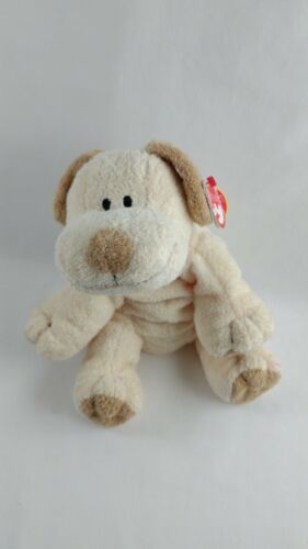 Ty Pluffies Plopper Dog Plush Beanie Sewn Eyes 2002 Tylux Cream Brown 9