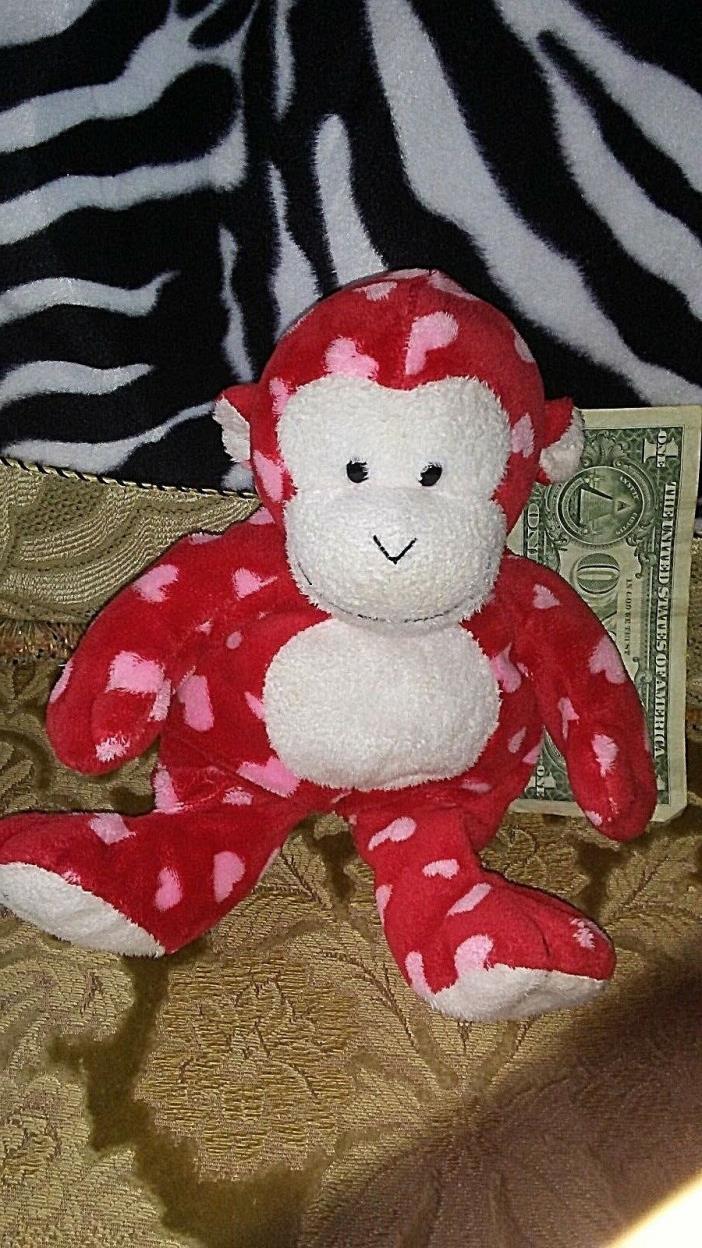 2006 TY PLUFFIES Plush HEARTS MONKEY Red Pink HEARTS Stuffed Beanie Baby Tylux