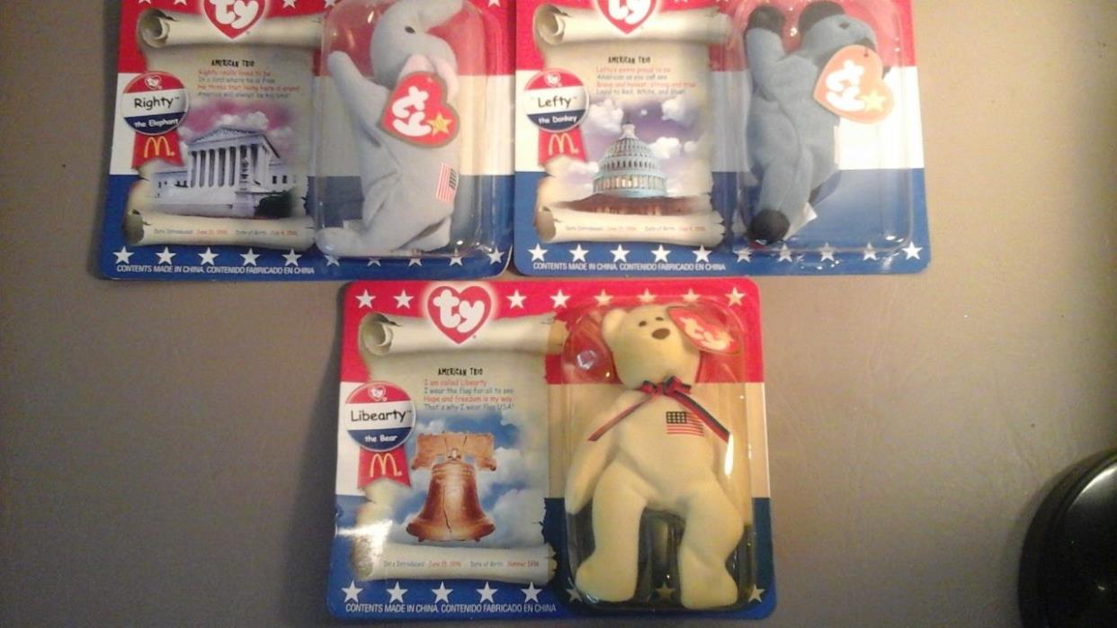 TY BEANIE BABIES ~ Lefty, Righty, & Libearty-American Trio