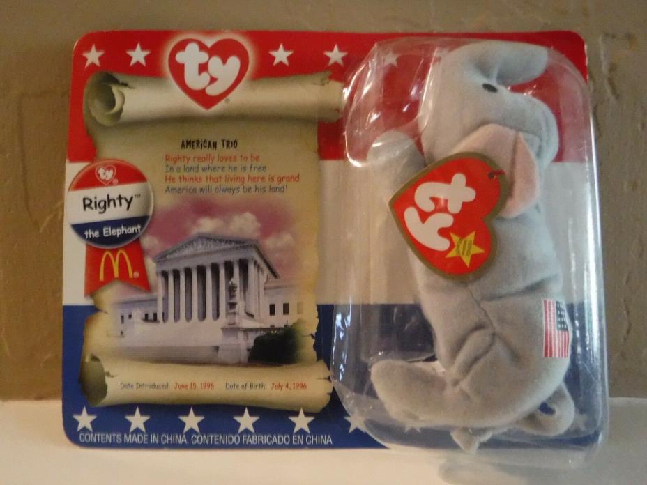 NEW Unopened McDonalds Ty Teenie Beanie Babies - RIGHTY the ELEPHANT 1996