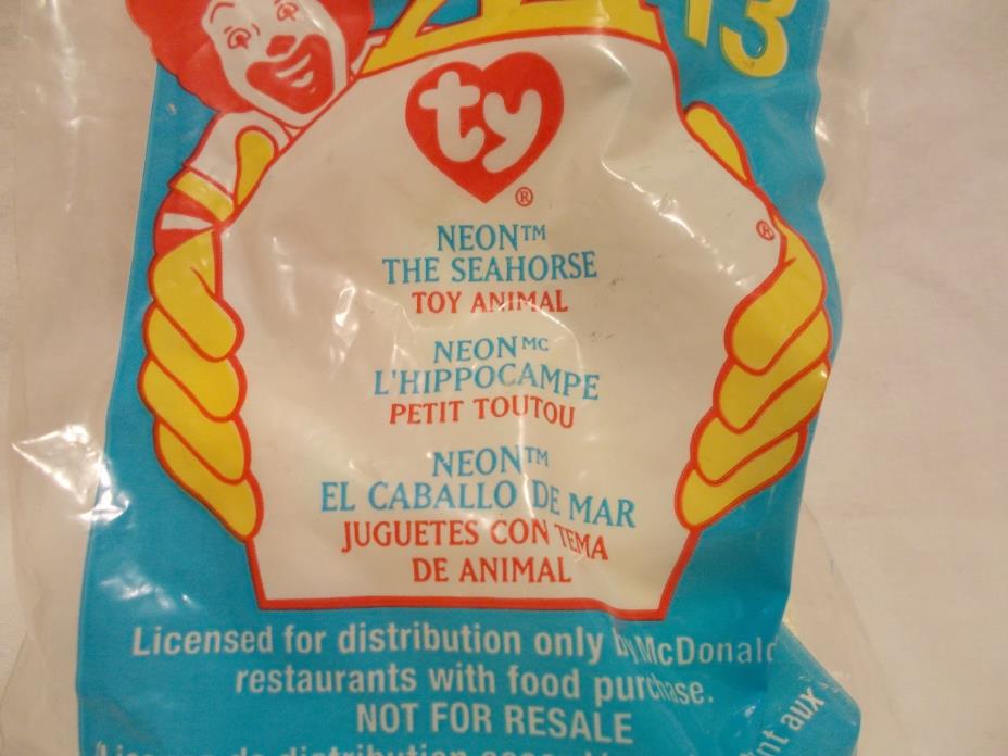 2000 McDONALDS TEENIE BEANIE BABIES *#13 NEON THE SEAHORSE*NEW IN PACKAGE B/G 1+