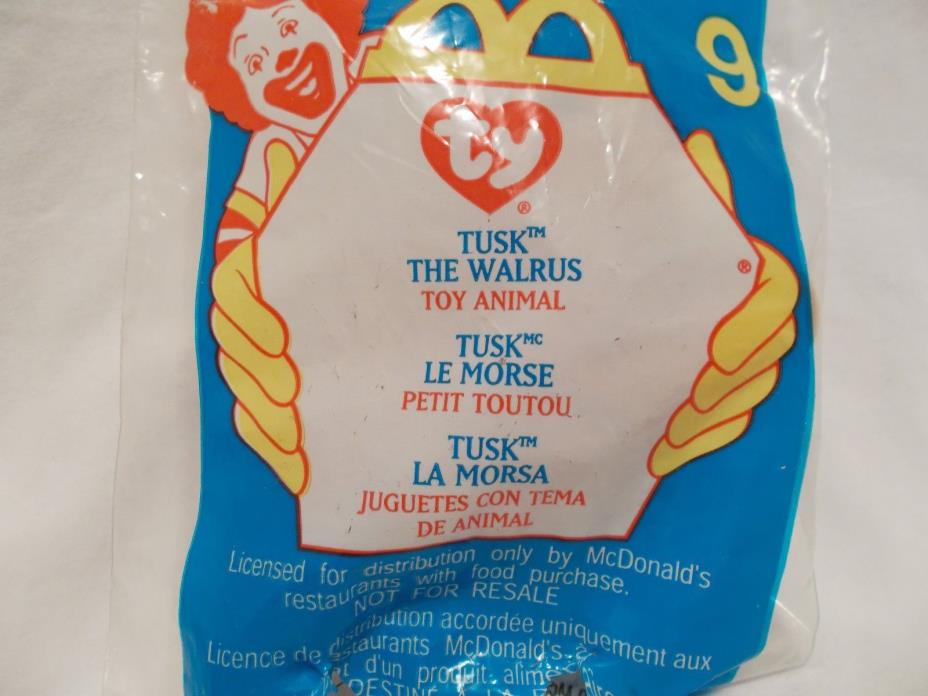 2000 McDONALDS TEENIE BEANIE BABIES *#9 TUSK THE WALRUS* NEW IN PACKAGE B/G 1+