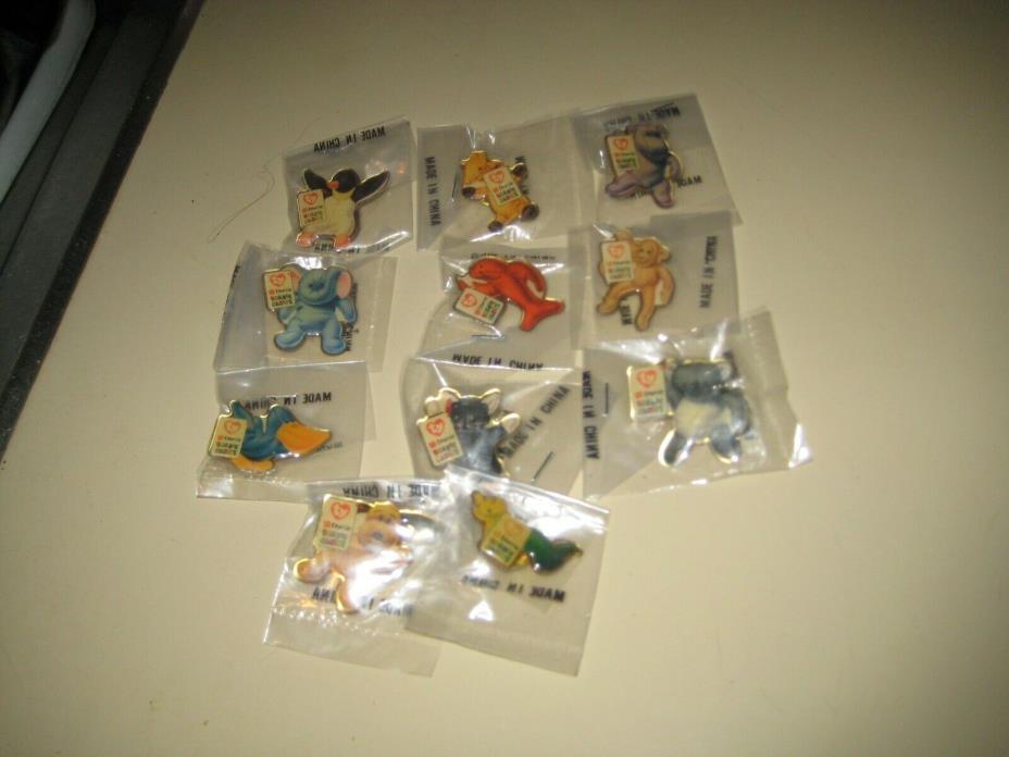 TY 12 Teenie Beanie Babies Lapel Pins Sealed in Package