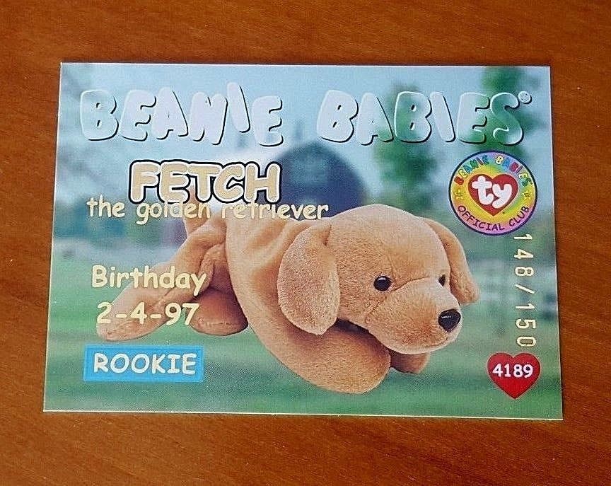 GOLD Ty Beanie Babies BBOC Series I Fetch Birthday/Rookie Card #148/150