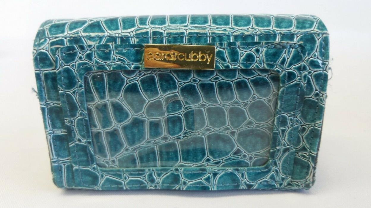 Card Cubby - Turqouise Patent Faux Croc Card Wallet - ID Pocket / Divider Cards