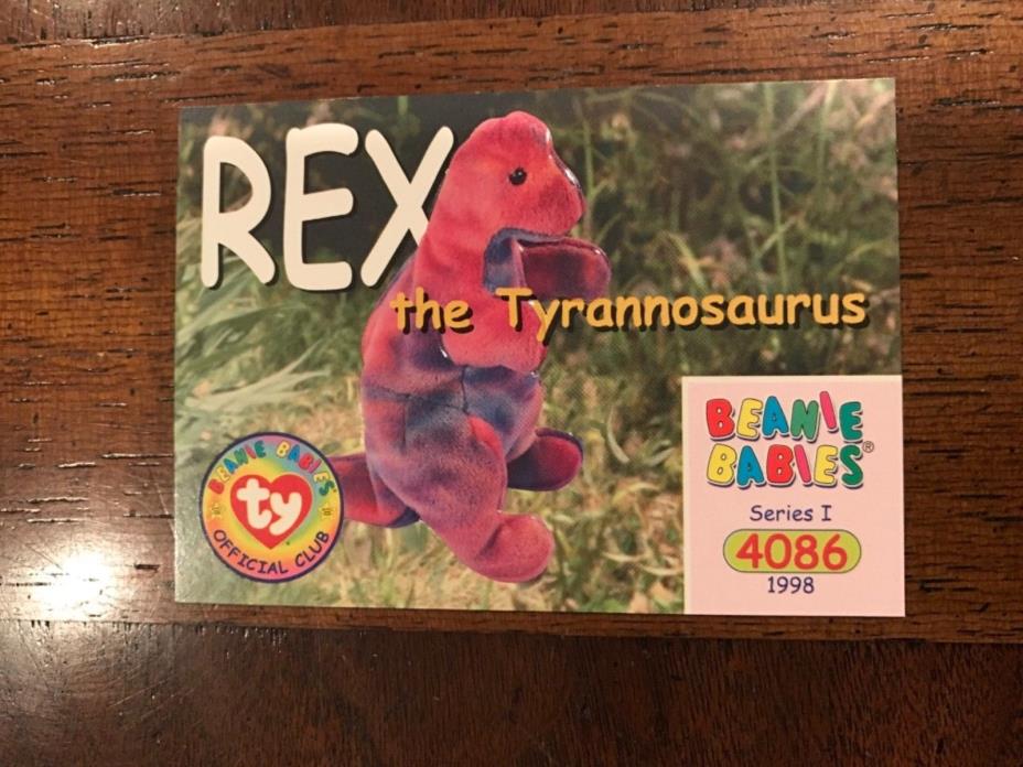 TY Beanie Baby BBOC **CARD~Series1Common#4086~REX Tyrannosaurus Easter Basket