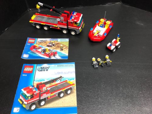 Lego 7213 City Off Road Fire Boat And Fire Truck Complete No Stickers