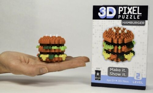 BePuzzled Hamburger 3D Pixel Puzzle Building Toy Level 2 Age 12+ Interlock Brick