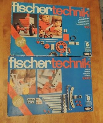 Lot of 2 Vintage Fischertechnik Standard Set 100 & Extension KIT 100s VGUC