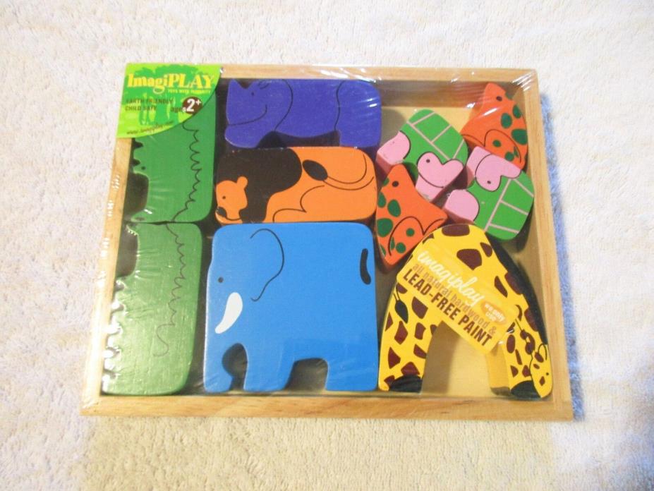 wood safari blocks imagiplay rubber-wood animal blocks