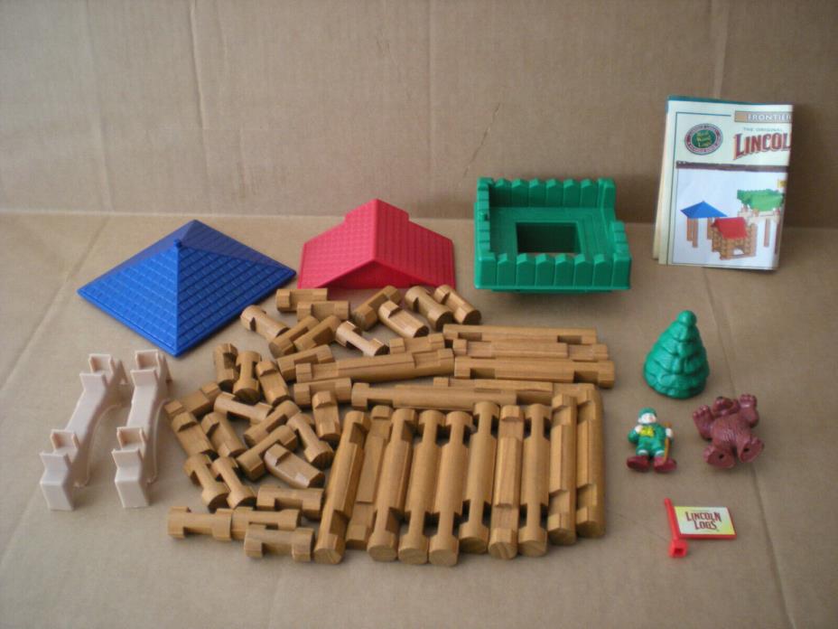 LINCOLN LOGS - Frontier Lookout Real Wood Log Figure Bear Tree Flag Complete Set