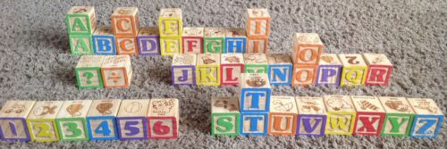 40 Wooden Alphabet Educational Blocks 1 3/4” Square*All Sides have something FUN