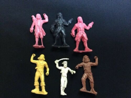 Vintage Lot Of 6, 1960's Plastic Pirate Figures, MPC, Ring Hands, 2 3/4”