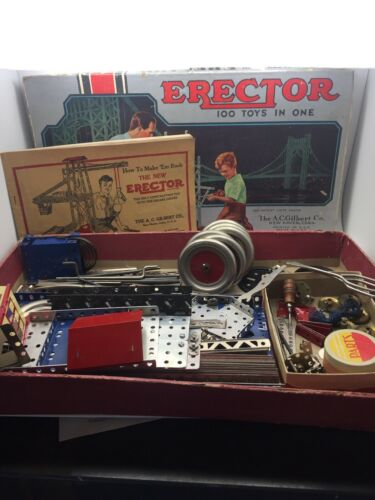 Erector SET 1938 antique Toy Built 100 Toys In One A.C Gilbert W Manual