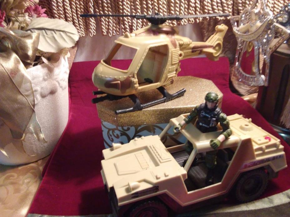 Military toy lot of 3 Jeep, Helicopter, and Soldier with Sounds