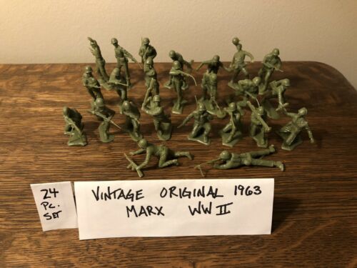 Marx Battleground WWII Toy Soldier Playset Vintage 1963 US GI’s Olive Green 54mm
