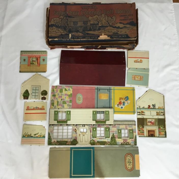 VINTAGE MARX 1950'S SUBURBAN COLONIAL DOLL HOUSE WITH BOX