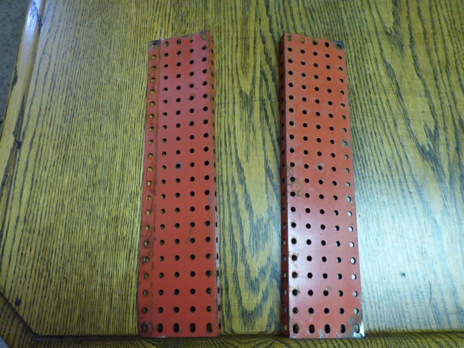 2 Vintage Gilbert Erector Set Base Plates 5 x 21 Hole Red Metal Parts MD