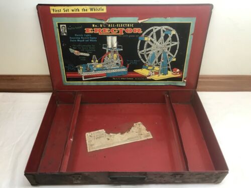 Original A.C.Gilbert 8-1/2 All Electric Giant Ferris Wheel Erector Set Metal Box