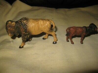 Elastolin Hausser Germany 1:32 scale BISON Cow&Calf Buffalo Plastic Zoo Animals