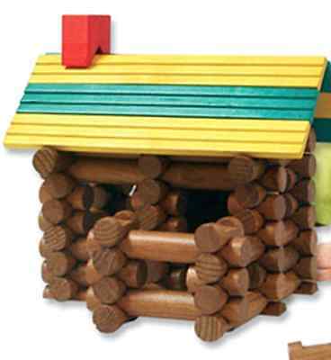 107 Pieces FRONTIER WOODEN BUILDING LINCOLN LOGS Toy SET IDEAL +
