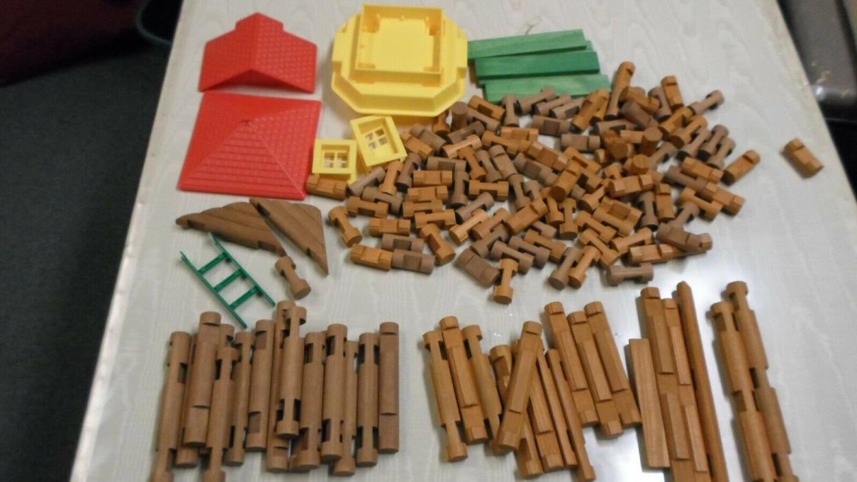 LOT OF 150  MISC Lincoln Logs.  WITH PLASTIC PARTS AS PICTURED