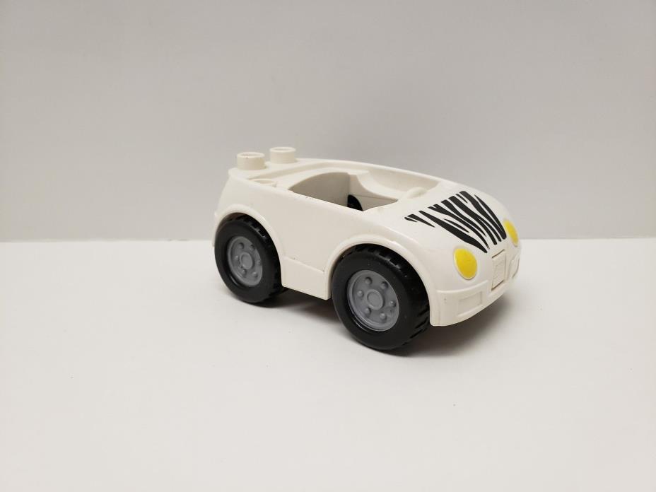 LEGO - Duplo Car with 2 Studs on Back, Zebra Stripes Light Gray Wheels White